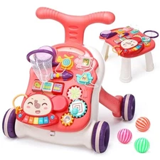 2-in-1 Sit-to-Stand Baby Walker Learning Toy
