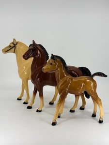 3 Vintage 1960s Breyer & Hartland Plastic Toy Quarter Set of Horses Figurines