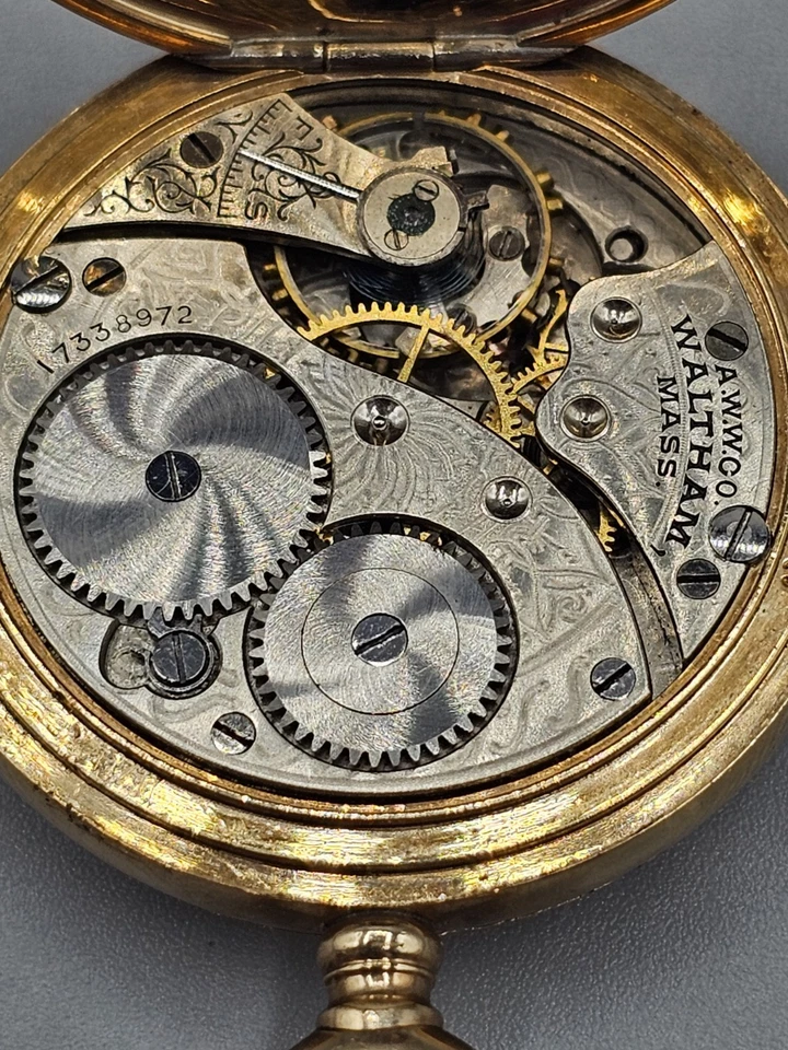 Reloj Bolsillo Waltham Cuerda Manual 7 Joyas Lleno de Oro Grabado Keystone J.Boss Foto 2 de 4