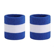 Wristband Sweatbands for Men and Women - Athletic Cotton Terry Blue/White/Blue