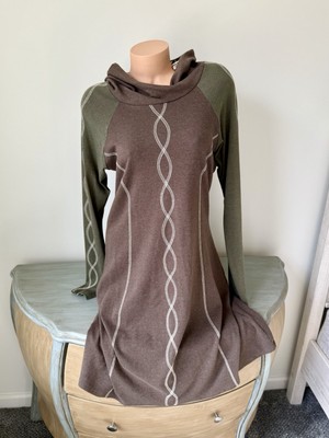 Laura Hlavac Womens L Dress CLASSIC DNA Hoodie Brown Olive Midi Fall Hooded