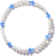 Baseball Beaded Cross Necklace for Boys Girls Kids Men,Rhinestone Discoball Blin