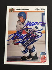 TEEMU SELANNE 1991 UPPER DECK AUTOGRAPHED ROOKIE CARD JSA AUTHENTICATED. rookie card picture