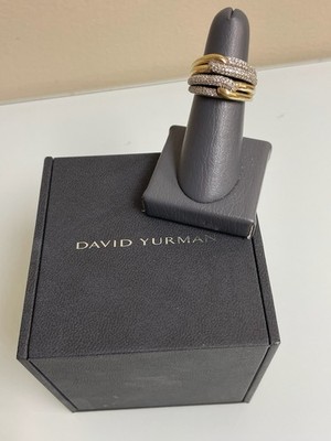David Yurman Diamond Labyrinth Double Loop Ring 18k YG & 925  SIZE 7 W/BOX