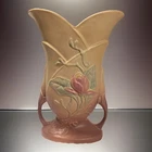 Hull Art Pottery Vase. Magnolia Pattern, Double Handled, Matte USA 9-10 1/2”