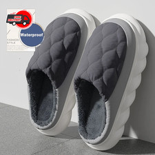 Winter Waterproof Indoor Home Slippers Mens Fur Lined Warm Casual Bedroom House