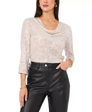 Vince Camuto Women's Top Sz M Sequined Cowlneck 3/4-Sleeve