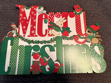 Christmas Vintage Cardboard Cut out Merry Christmas with animals