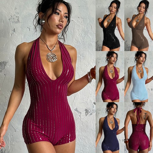 L Color Diamond Color Chart Womens Halter Neck Romper Diamond Backless Bodysuit Chirstmas Party ...