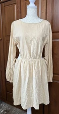 Universal Thread Light Yellow Cut Outs Pockets Linen Dress Size M Medium