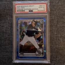 2020 Bowman Chrome Draft Sapphire Refractor Zac Veen RC Gem Mint PSA 10 #BD107