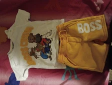 It's A Yellow and White Two Peace T Shirt and Shorts 6/9 Month Old Baby Boy Set