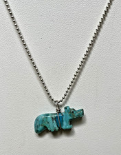 Zuni Turquoise Sterling Bear Fetish Necklace 18"