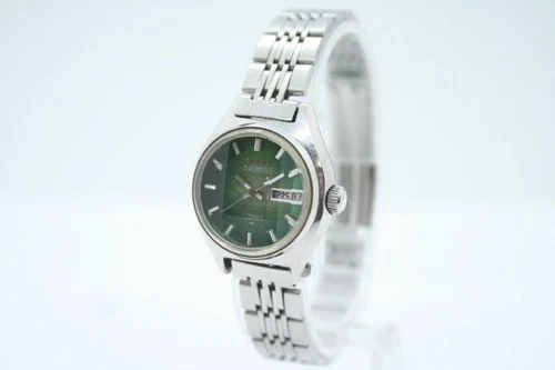 [EXC+3] Vintage SEIKO Automatic 2206-0300 Day/Date Green Dial Ladies Cut Glass