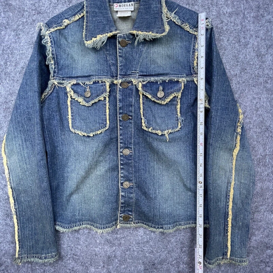 Morgan De Toi Denim Jacket Women 3 Fray Jardin Whimsical Cutouts Granola Boho - Image 4 of 4