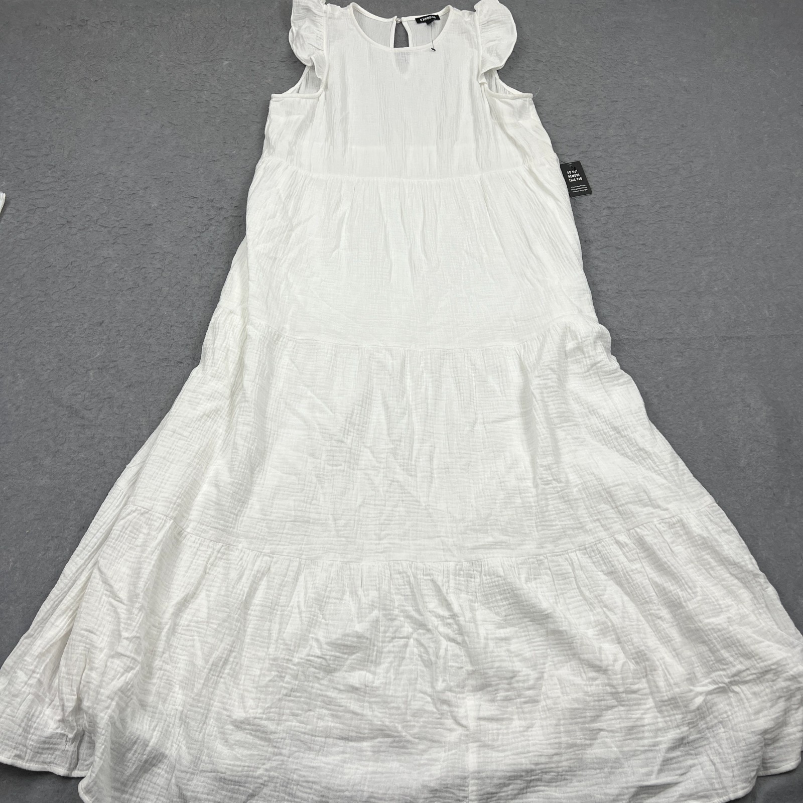 NEW Express Maxi Dress Women's XL White Airy Gauze Tiered Cap Sleeve Layered