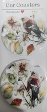 Ceramic Car Coaster Grosbeak with Flowers FREE SHIPPING