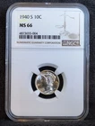 1940 S NGC MS66 Mercury Dime 10c US Mint Silver Coin