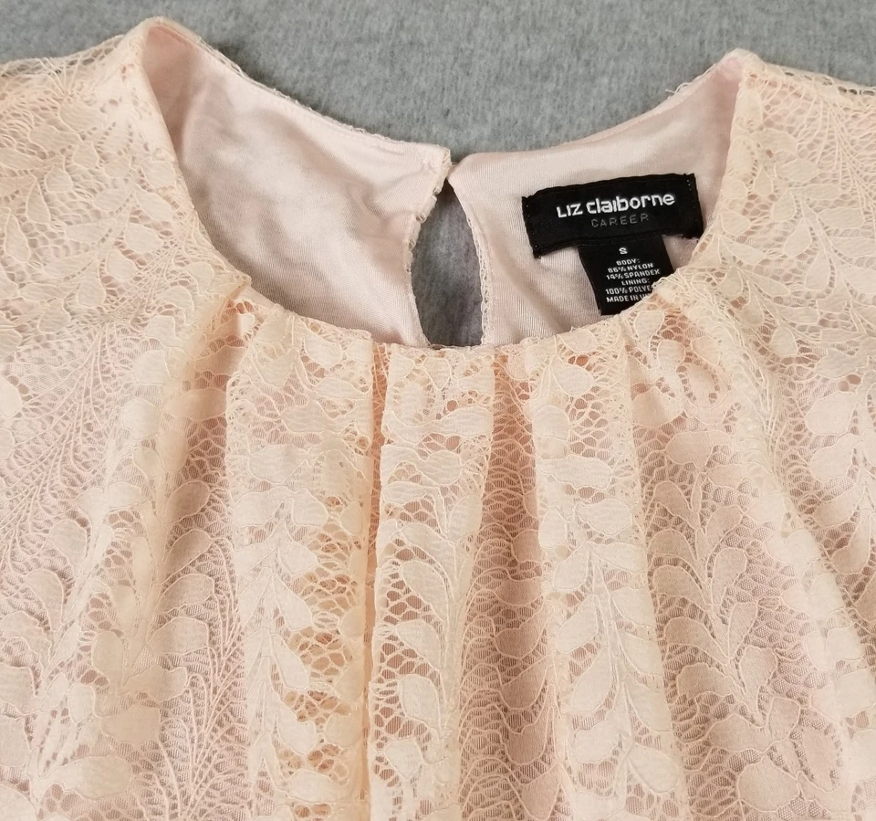 LIZ Claiborne Tank Top Women’s Small S Pink Lace Sleeveless Bubble Hem Stretch - Image 2 of 4