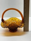 Indiana Glass Amber Brown  Basket Candy Dish Diamond Point Ruffled — photo 4