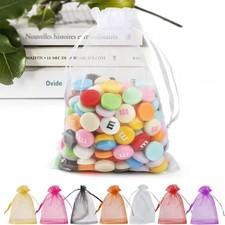 50 Pack White Organza Bags 5 x 7 Inch, Small Mesh Gift Bags Bulk Drawstring for