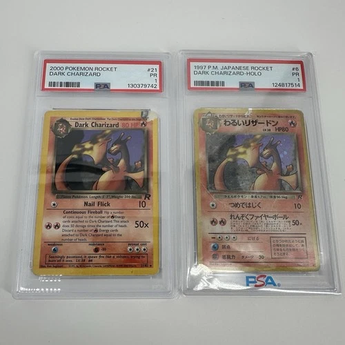 1997 POKEMON JAPANESE ROCKET DARK CHARIZARD-HOLO & 2000 DARK CHARIZARD PSA 1