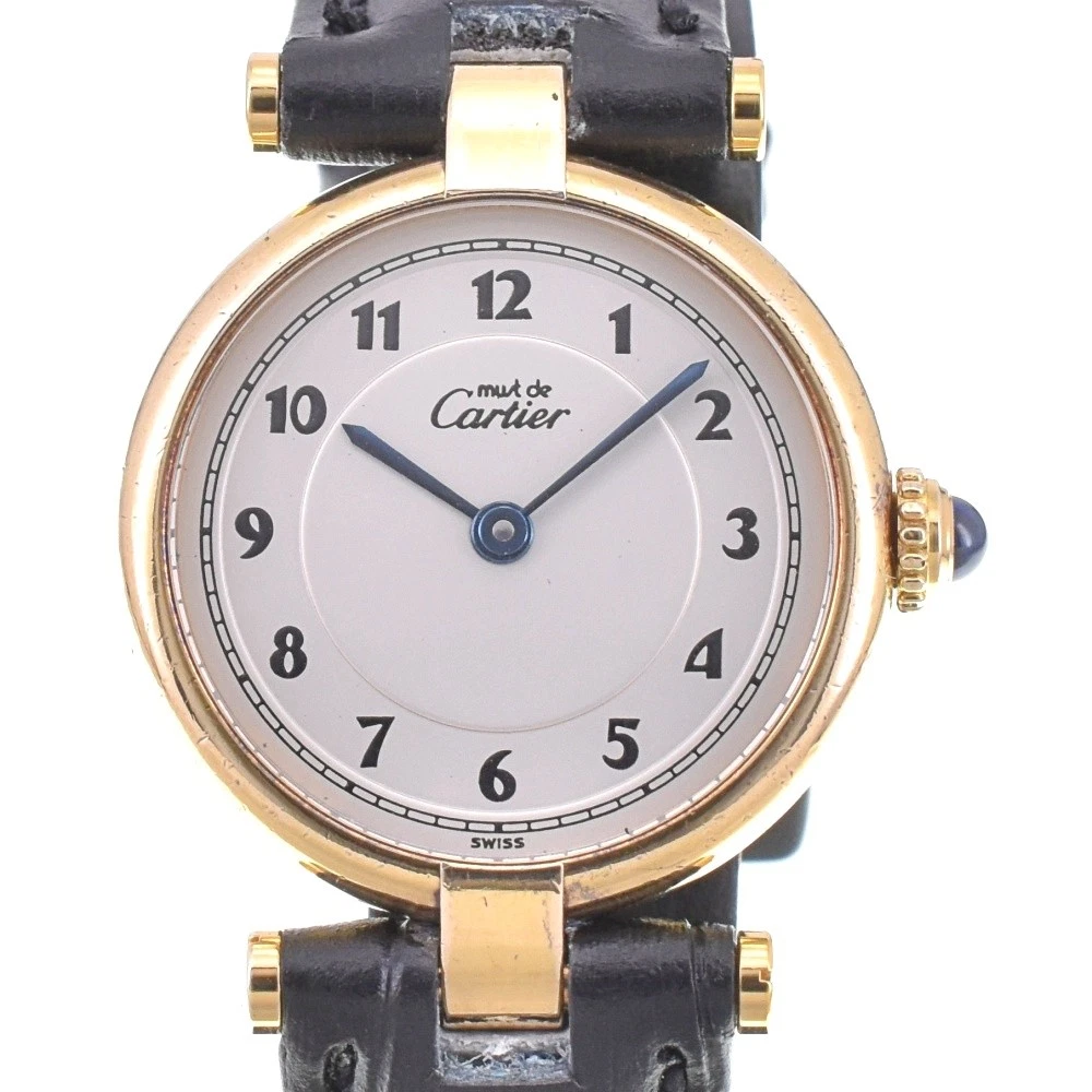 CARTIER Must Vendome SM Vermeil 590004 SV925 (GP)/Leather Quartz Ladies M#143217
