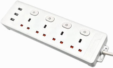 4 Way Extension Lead 3M Cable Surge Protected UK Plug Power Strip with 3 USB Por