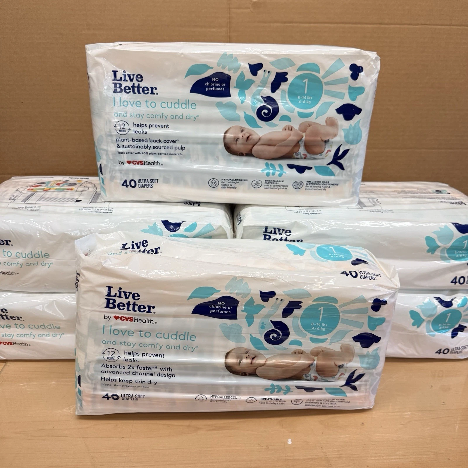 240 Ultra Soft Diapers Size 1 (18-14) Lbs Hypoallergenic Live Better CVS - 6 Pks