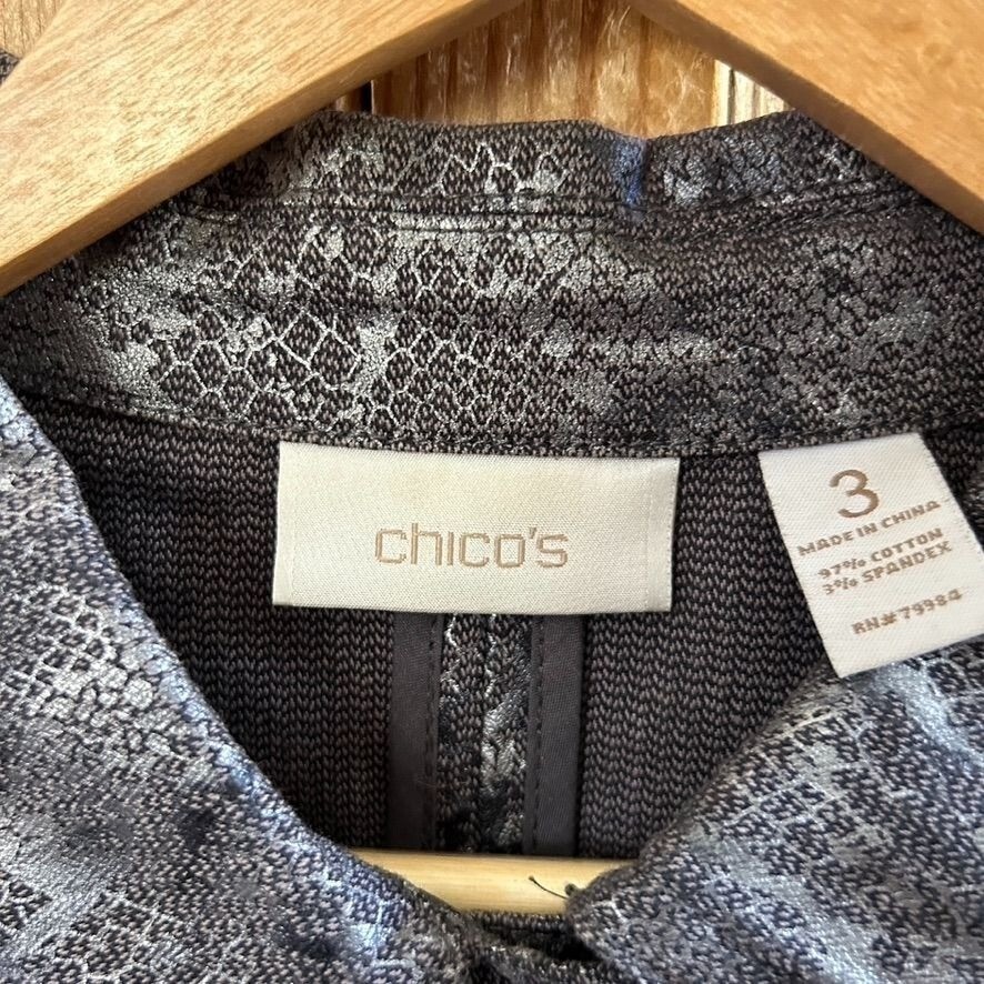 Chicos Button Front Jacket Coat Silver Gray Snake… - image 6