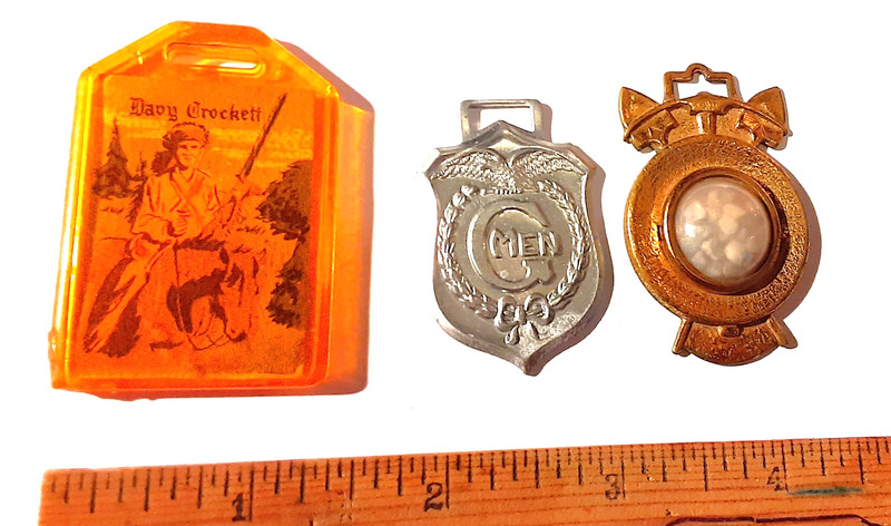 * 3 KILLER * Vintage Toy Key Fobs - KIDS GROUP - Davy Crockett - G-Men - Ralston