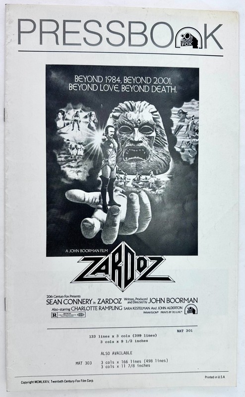 Vintage NM Original ZARDOZ 14" X 8½" Pressbook-1974-John Boorman & Sean Connery!