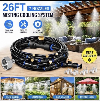26FT (8M) Outside Misting Cooling System, Patio Mister With 7 Brass Mist Nozzles