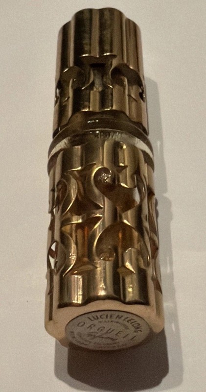 Vintage 1940s Lucien Lelong Orgueil Lipstick Filigree Perfume Bottle Gold Label