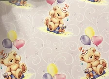VINTAGE WRAPPING PAPER TEDDY BEAR HEART BALLOONS BIRTHDAY GIFT WRAP HOLIDAY