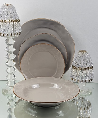 Skyros Designs - Cantaria Grey 4 Pcs. Dinnerware Set, Brown Rim, Portugal - Picture 5 of 12