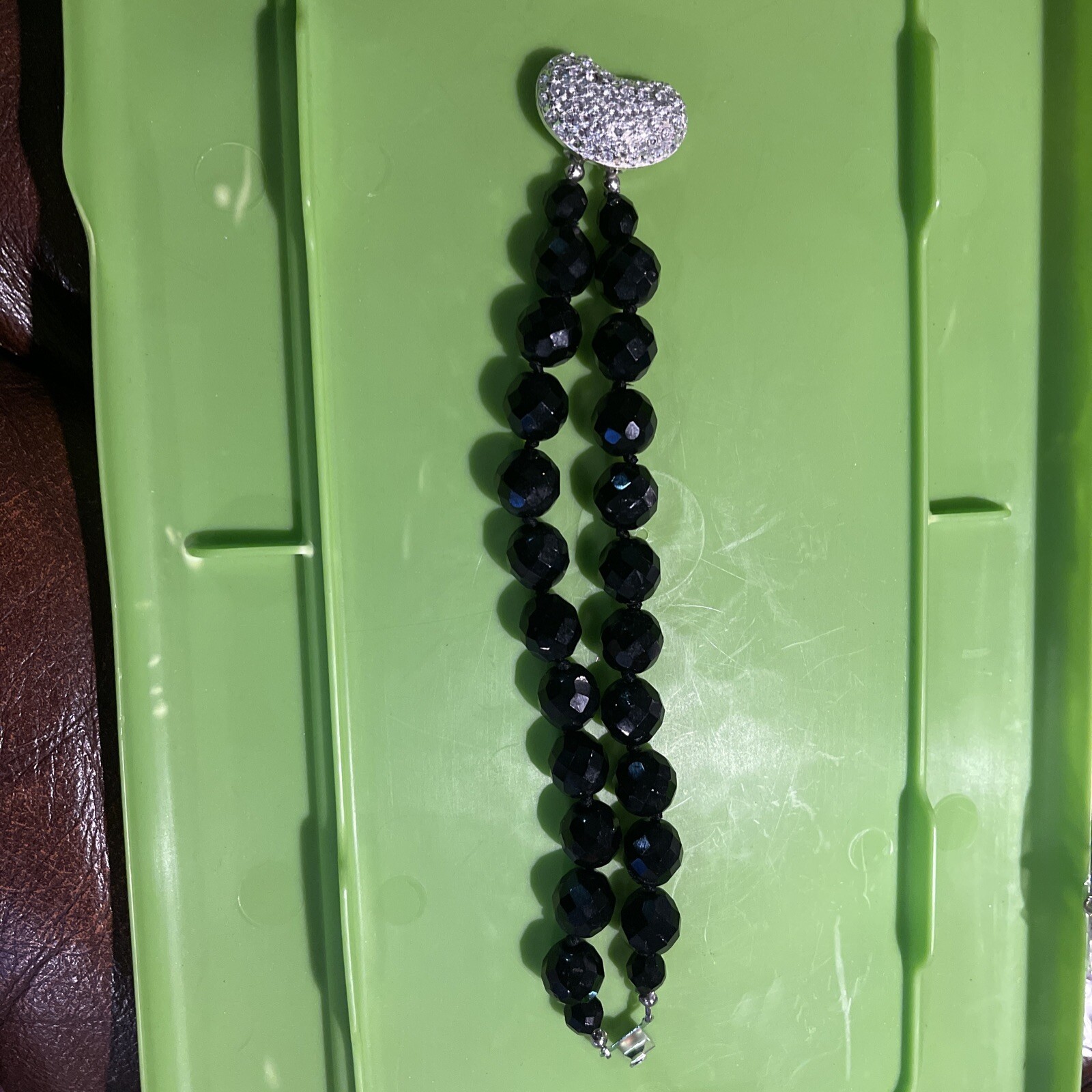 Carolee Black Bead Heart Rhinestone Bracelet Gem