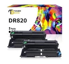2 Pk Compatible DR820 DR890 Printer Toner Cartridges Drum Unit Replacement Black