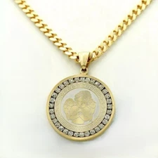 Men's 24" Gold,Stainless Steel,PRAYER ANGEL 35mm CZ Pendant*Cuban Chain*Box