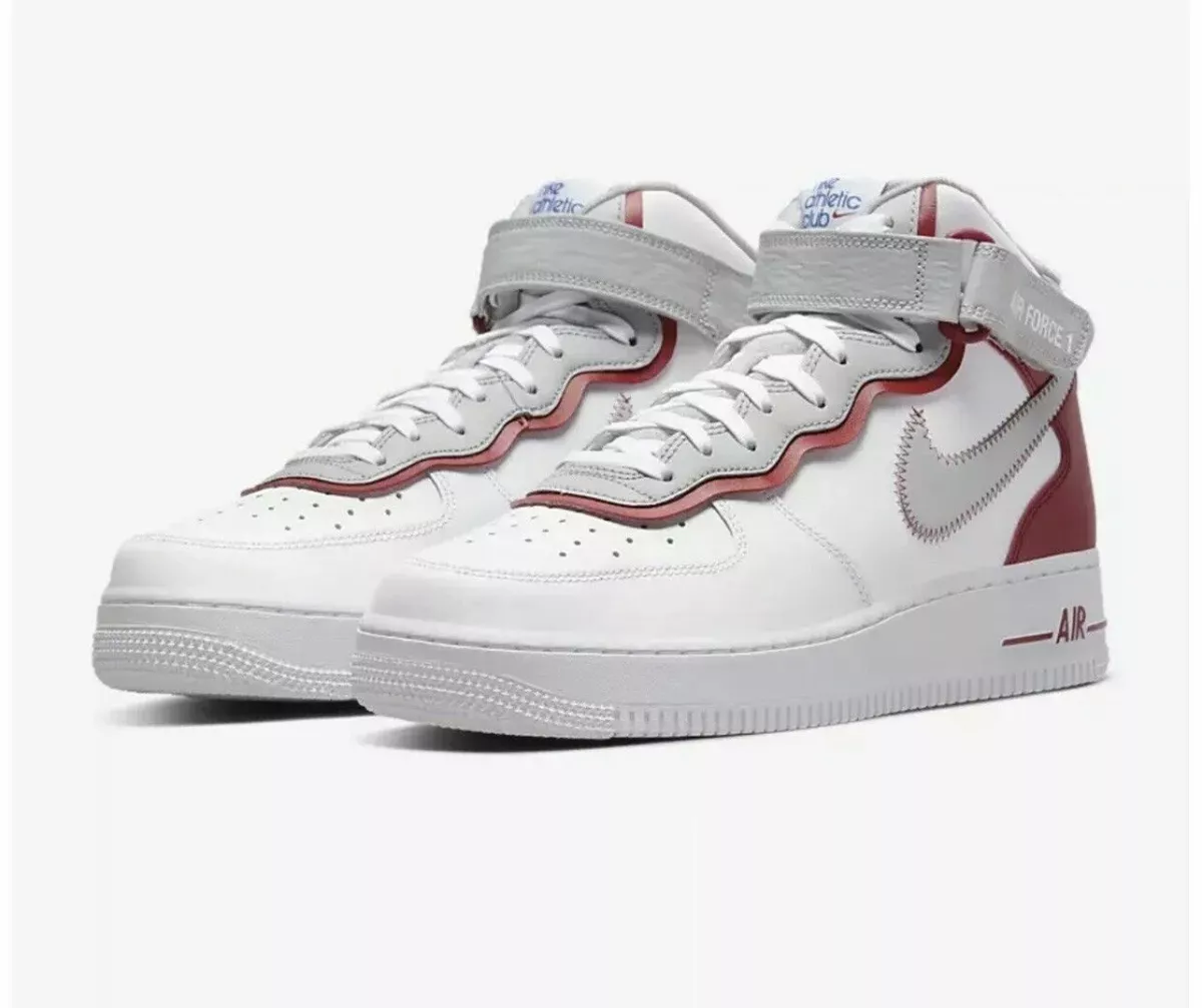 NIKE AIR FORCE 1 MID 07 LV8 ATHLETIC CLUB WHITE-GREY-RED MEN SZ 10  [DH7451-100]