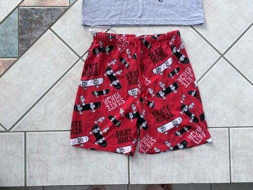Boys Size 12 Short Pyjamas PJs Set Top Pants Skate Ninja Red Grey White Black - Picture 3 of 4