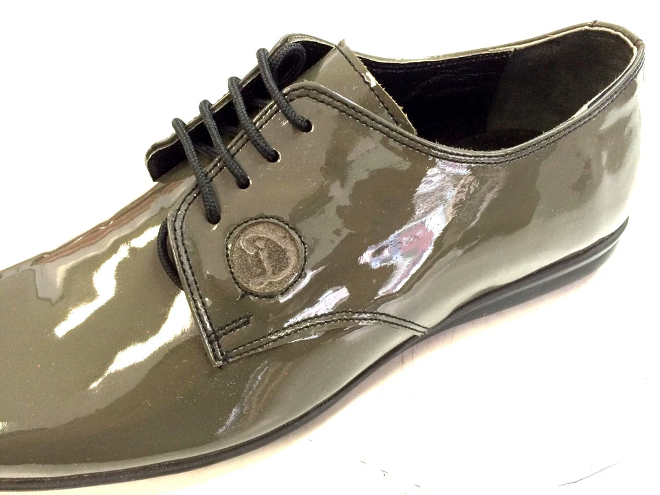 Zapatillas De Diseñador Italianas Hechas A Mano Suela Baja Verde Antiguo Laca 1 - Imagen 4 de 4