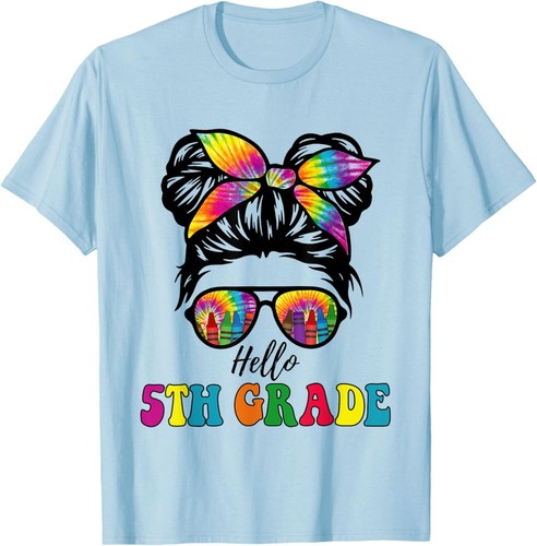 Hello 5th Grade Tie Dye Messy Bun Girl Back to School Kid T-Shirt Hoodie - Picture 8 of 17