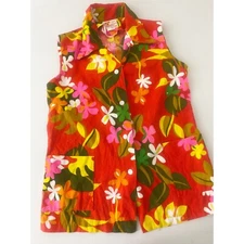 Sears Hawaiian Fashions Vintage 70s Button Down Floral Top Blouse