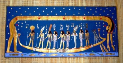 Papyrus - The Celestial Goddess Nut Over A Solar Boat.