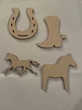 3” Unfinished 4 Pack Wood Farm Western Boot Horse Horseshoe 3D Cutouts Craft