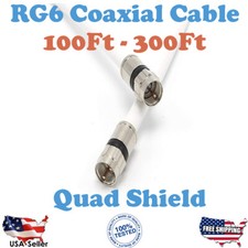 RG6 Quad Shield White Cable Coaxial Satellite Video Antenna Digital 100Ft-300Ft