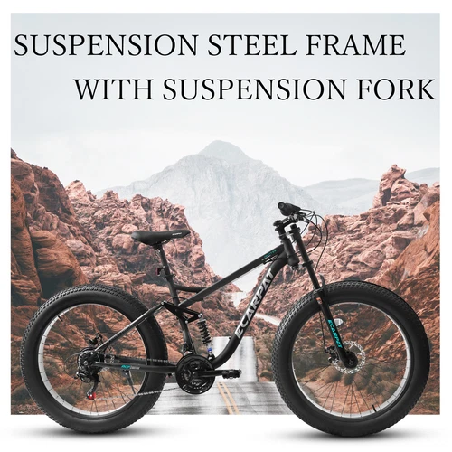 26" Mountain Bike,Full-Suspension 21 Speeds w/Disc-Brake MTB Bicycle, Fat Tire - Picture 14 of 42