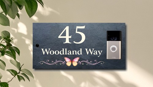 Ring Doorbell Butterfly Design Natural Slate House Name Number Sign Plaque - Picture 8 of 8