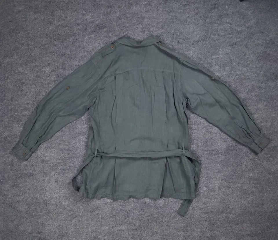 Vintage Banana Republic Jacket Womens Medium Green Linen Belted Button Up Coat - Image 2 of 4